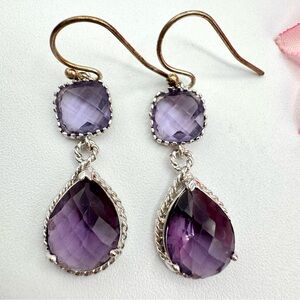 Purple Cubic Zirconia Drop Earrings Silver Tone Princesscore Regency Royal